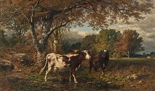 James McDougal Hart (American, 1828-1901)      Pastoral Landscape with Cows in a Field