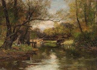 Charles Paul Gruppé (American, 1860-1940)      The Village Bridge