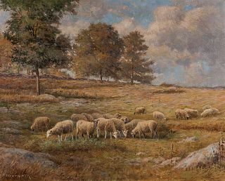 Daniel F. Wentworth (American, 1850-1934)      Sheep Grazing in a Connecticut Field