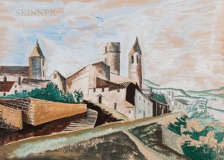 Ossip Zadkine (Russian/French, 1890-1967)      View of a Walled Town