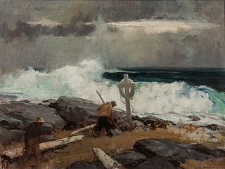 Harry Russell Ballinger (American, 1892-1993)      Scavenging Along a Stormy Coast