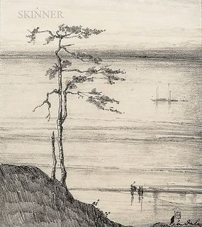 Léon Dabo (American, 1868-1960)      Two Drawings: Riverside Tree