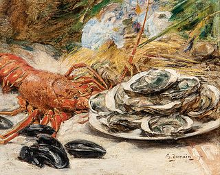 Georges Jeannin (French, 1841-1925)      Still Life with Lobsters, Oysters, and Mussels