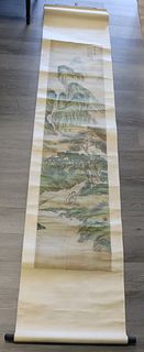Signed Scroll Painting Landscape, Pong Yong Bi?