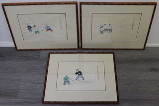 Three Signed Paintings of Children at Play.