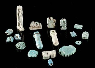 18 Egyptian Glazed Faience Amulets / Beads