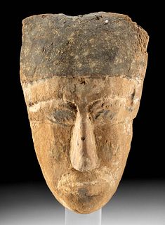 Egyptian Wood & Painted Gesso Mummy Mask