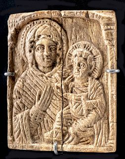 10th C. Byzantine Medieval Bone Carving Virgin & Child