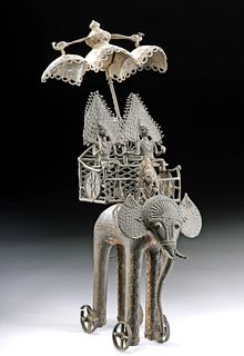 Early 20th C. India Bastar Brass Elephant, Howdah, Gods