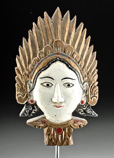 Early 20th C. Indonesian Painted Wood Head of a Batari