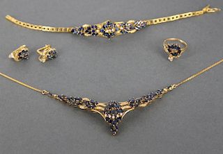 11.0ct sapphire, diamond & 14kt gold jewelry set.