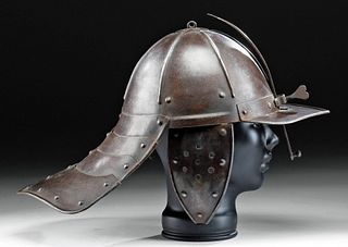 Mid-17th C. English Civil War Steel Lobster Tail Helmet