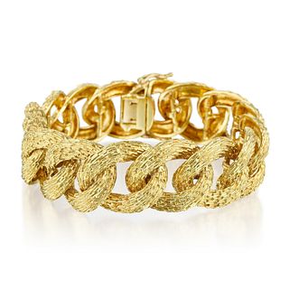 Vintage Textured Gold Link Bracelet, French