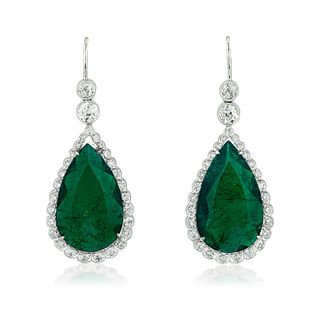 Colombian Emerald and Diamond Earrings, 17.04 CTW