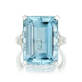 Tiffany & Co. Art Deco Aquamarine and Diamond Ring