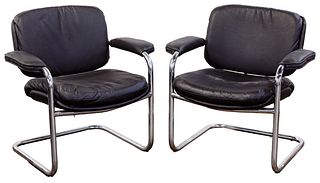 MCM Chrome and Leather Armchairs