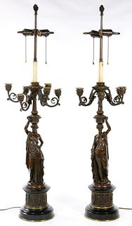(After) Louis Valentine Elias Robert (French, 1821-1874) Bronze Figural Table Lamps