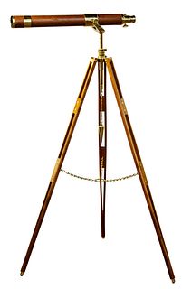 Glass Eye U.S.A Brass and Wood Telescope on Matching Tripod