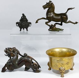 Asian Bronze and Brass Figure and Vessel Assortment