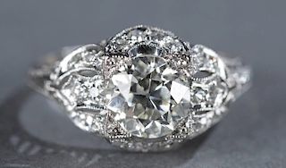 1.42 ct Art Deco style diamond and platinum ring.