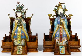Asian Cloisonne and Wood Figurines
