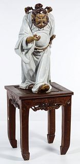 Asian Glazed Earthenware Figure and Stand