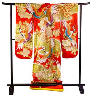 Japanese Silk Kimono with Stand