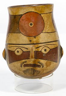 Pre-Columbian Polychrome Face Vessel