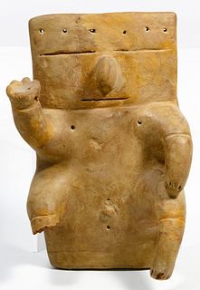 Pre-Columbian Quimbaya Pottery Seated Male Slab Figure