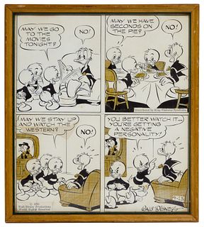 Walt Disney Productions 'Donald Duck' Ink and Acetate Four Panel Comic on Paper