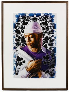 Kehinde Wiley (American, b.1977) 'Tomb of Pope Alexander VII Study I' Embellished Pigment Print
