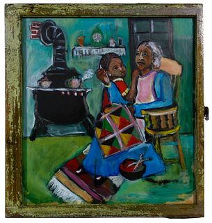 Wayne Manns (American, 20th Century) 'Me & My Grandmother' Acrylic and Found Objects on Panel