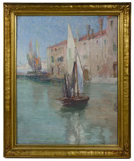James Allen St. John (American, 1872-1957) 'On the Lagoon Venice' Oil on Canvas