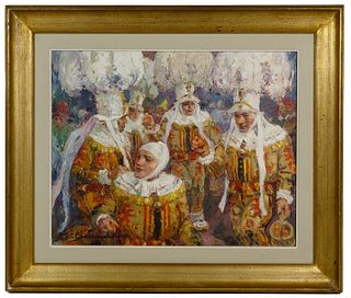 Albert Chavepeyer (Belgian, 1899-1986) 'Carnaval de Binche Les Gilles' Oil on Canvas
