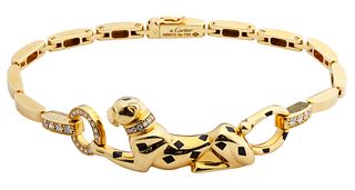 Cartier 18k Yellow Gold, Tsavorite Garnet, Onyx and Diamond 'Panthere de Cartier' Bracelet