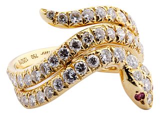 Cartier 18k Yellow Gold and Diamond Snake Ring