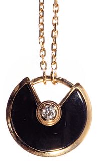 Cartier 18k Pink Gold, Onyx and Diamond 'Amulette de Cartier' Pendant and Necklace