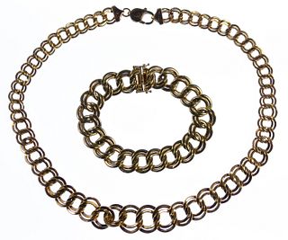 14k Gold Double Link Necklace and Bracelet