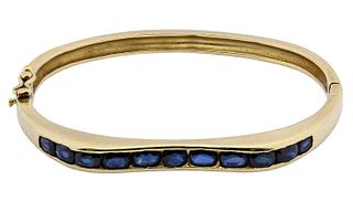 14k Gold and Sapphire Hinged Bangle Bracelet
