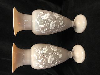 Pair of Hand painted Bristol Glass Vases
