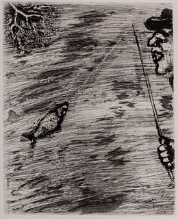 Marc Chagall (Lezna 1887-Saint Paul de Vence 1985)  - Les petit poisson et le pecheur, 1927 / '30