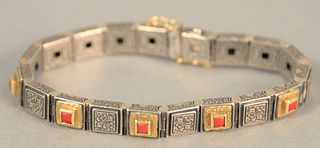 Konstantino 18K, sterling and coral bracelet, lg. 7"