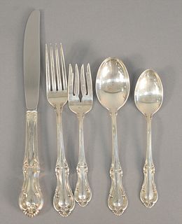 Sterling silver flatware set, International Joan of Arc plus coin silver and miscellaneous flatware, 78.7 t.oz. plus eleven knife handles.
