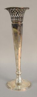 Sterling silver tall vase with retriculated top, weighted, ht. 18 1/2".