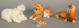 Four Herend porcelain figures to include natural lion, polar bear, tiger and walrus, ht. 5 1/2".