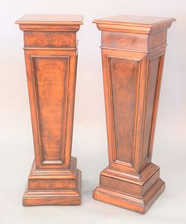 Pair of burlwood pedestals, ht. 42", top 14" x 14".