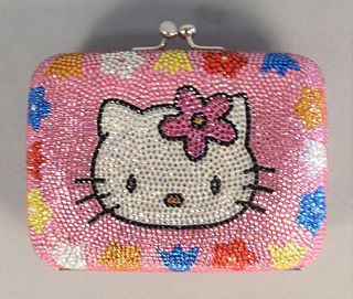 Judith Leiber Hello Kitty clutch purse, jewelled with Hello Kitty design, original receipt, box, and dust bag, ht. 3", wd. 4", dp. 1".