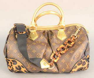 Louis Vuitton limited edition monogram and leopard print Adele bag, brown and gold monogram canvas with gold handles and leopard print corners, origin