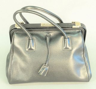 Black Prada handbag, Madras Cerniera Nero, black leather purse with original tags and dust bag, ht. 9", wd. 13".