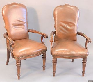 Pair of leather armchairs, ht. 43".